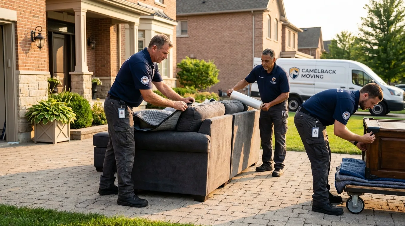 Large estate moving crew wrapping furniture in Waterford, PA