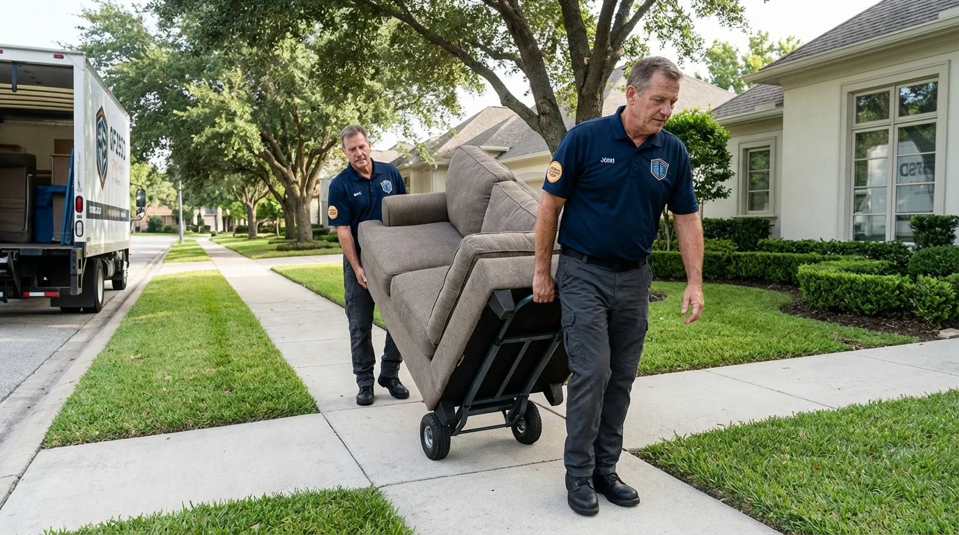 Local residential moving crew loading furniture in Waterford, PA