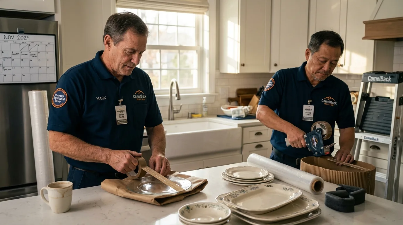 Professional crew packing kitchen dishware in Waterford, PA